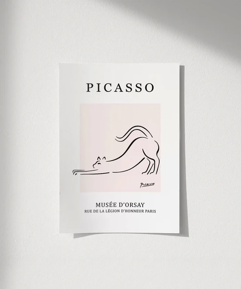 Çerçevesiz Poster Pembe Arka Planlı Picasso Çizim ürün görseli