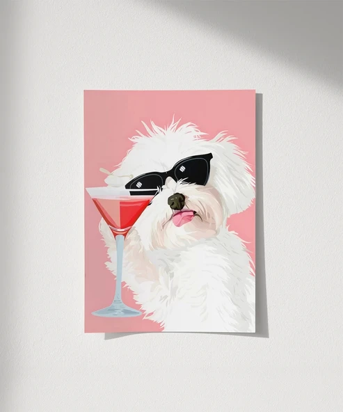 Çerçevesiz Poster Cool Köpek ve Kokteyl ürün görseli