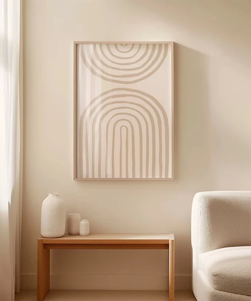 Çerçevesiz Poster Nötr Tonlarda Geometrik Desenli - Resim 4