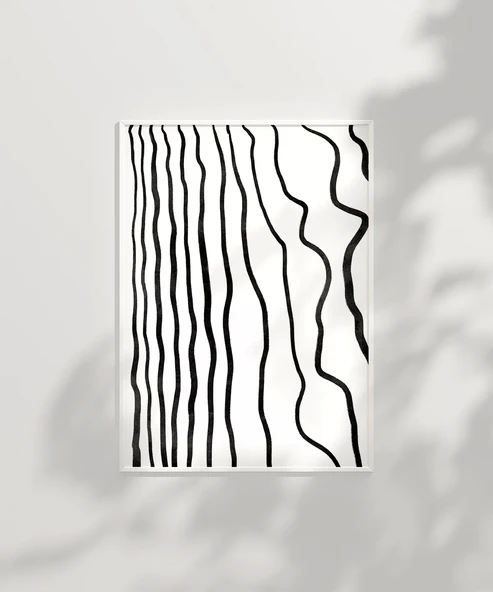Çerçevesiz Poster Soyut Siyah-Beyaz Çizgisel - Resim 2