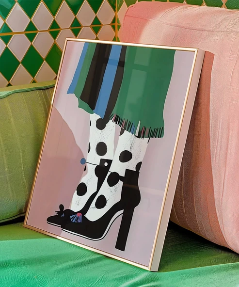 Çerçevesiz Poster Puantiye ve Topuk Zarafeti - Resim 5