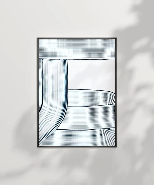 Çerçevesiz Poster Soyut Mavi Çizgiler Minimalist - Resim 7