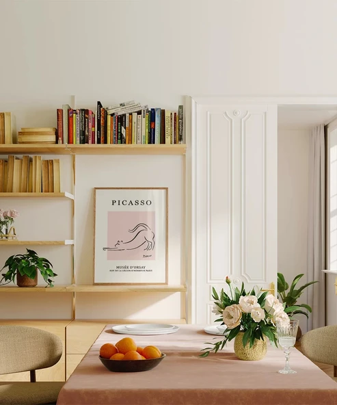 Çerçevesiz Poster Pembe Arka Planlı Picasso Çizim - Resim 5