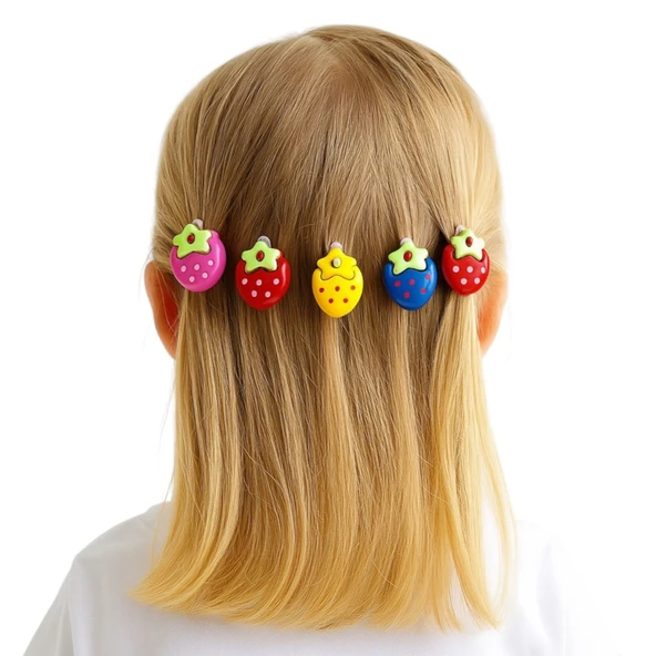 Çilekli Kız Bebek Toka 6 Adet - Resim 4