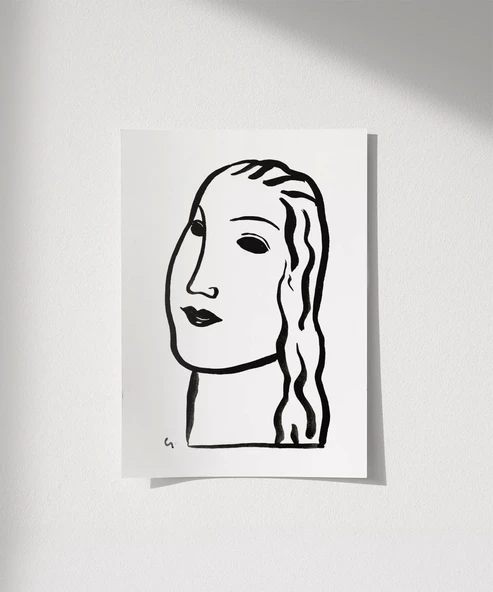 Çerçevesiz Poster El Çizimi Yüz Figürü Grafik ürün görseli