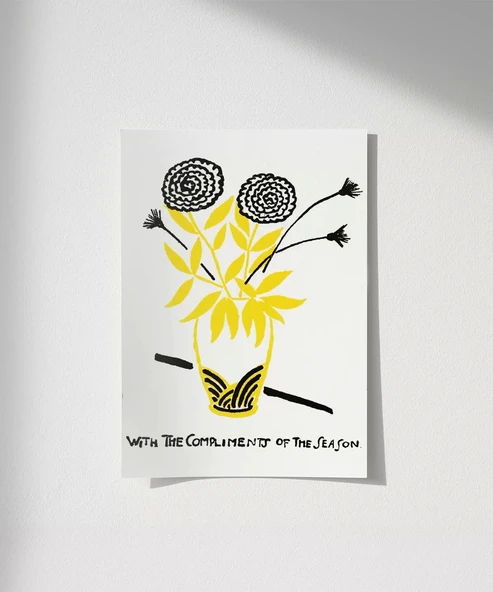 Çerçevesiz Poster El Çizimi Vazo ve Çiçek Motifli Grafik ürün görseli