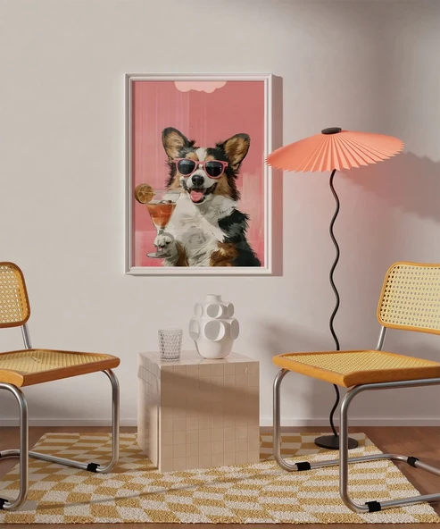 Çerçevesiz Poster Corgi'nin Pembe Gözlük Stili - Resim 5