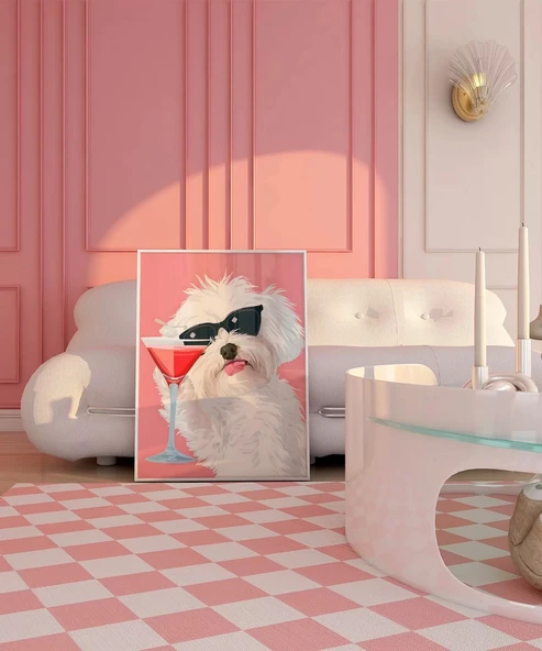 Çerçevesiz Poster Cool Köpek ve Kokteyl - Resim 3