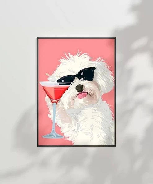 Çerçevesiz Poster Cool Köpek ve Kokteyl - Resim 6