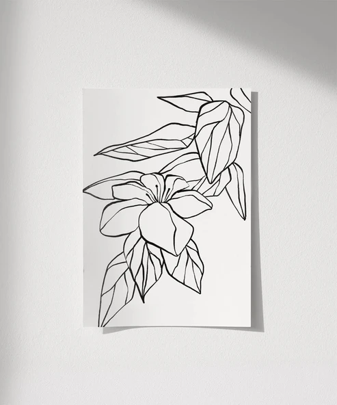 Çerçevesiz Poster El Çizimi Çiçek ve Yaprak Motifli Minimalist ürün görseli