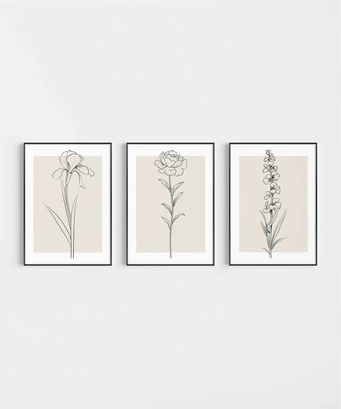 Çerçevesiz Poster Sade Çiçek Sanatı 3'lü - Resim 6