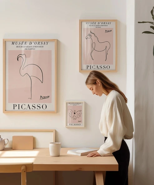 Çerçevesiz Poster Picasso Tarzı Hayvan Çizimleri 3'lü - Resim 4