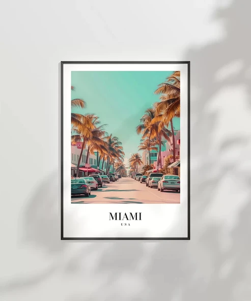 Çerçevesiz Poster Miami Sokak Manzarası - Resim 6