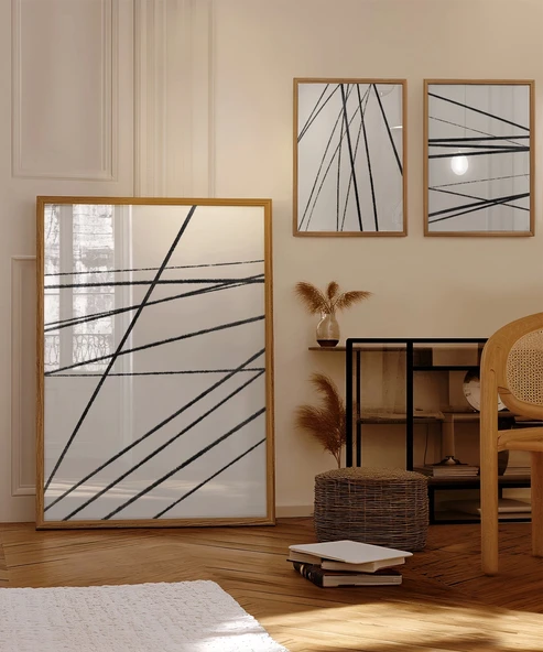 Çerçevesiz Poster Geometrik Çizgiler 3'lü - Resim 5