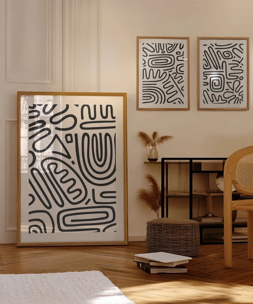 Çerçevesiz Poster Monokrom Soyut Desenler 3'lü - Resim 4