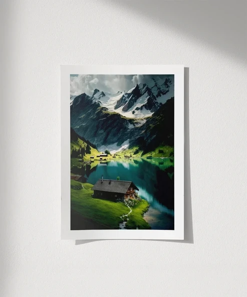 Çerçevesiz Poster Beyaz Zirveler ve Yeşil Vadi ürün görseli