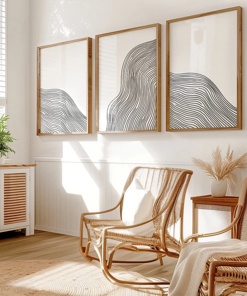 Çerçevesiz Poster Soyut Hatlar ve Akış 3'lü - Resim 5