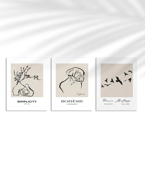Çerçevesiz Poster Bohème ve Simplicity Dekoratif 3'lü