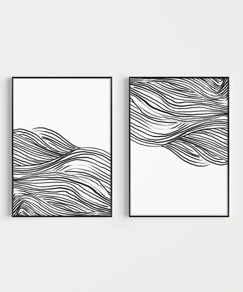 Çerçevesiz Poster Hareket ve Akış Temalı Monokrom 2'li - Resim 6