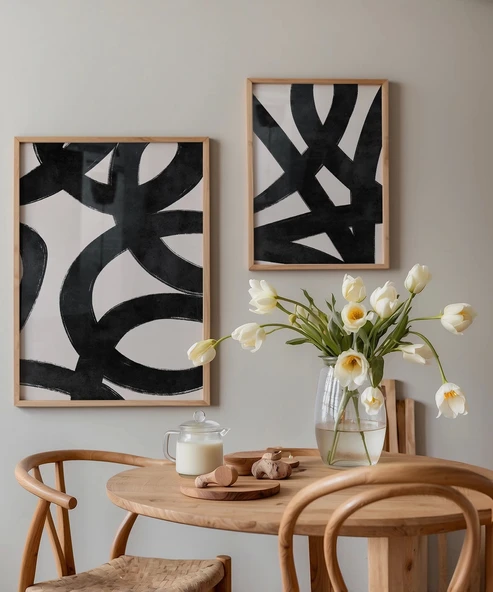 Çerçevesiz Poster Kesişen Çizgiler Soyut 2'li - Resim 3