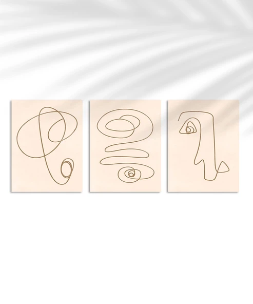 Çerçevesiz Poster Organik Formlar ve Çizgiler 3'lü ürün görseli