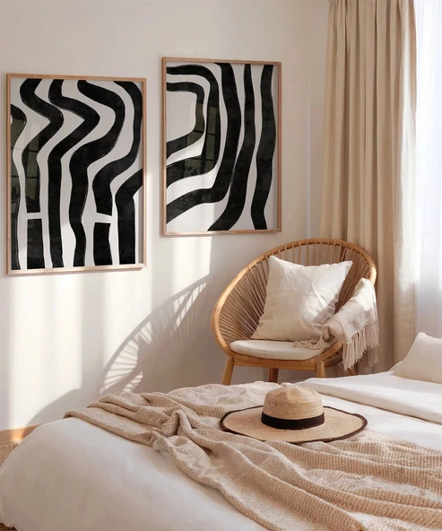 Çerçevesiz Poster Monokrom Zebra Çizgileri 2'li - Resim 4