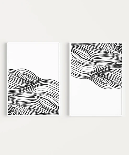 Çerçevesiz Poster Hareket ve Akış Temalı Monokrom 2'li - Resim 2