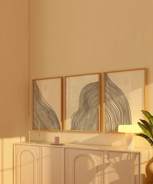 Çerçevesiz Poster Doğal Akış Soyut Sanatı 3'lü - Resim 3