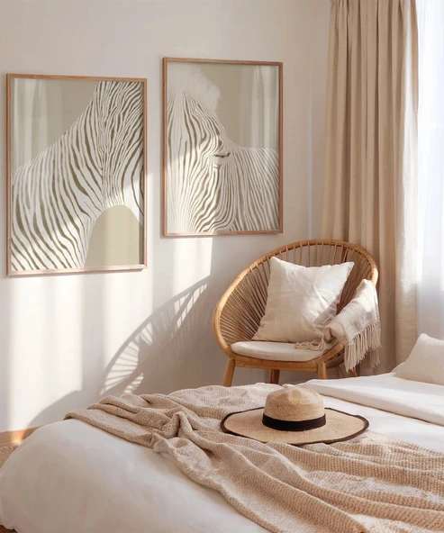 Çerçevesiz Poster Modern Zebra Çizgi Sanatı 2'li - Resim 4