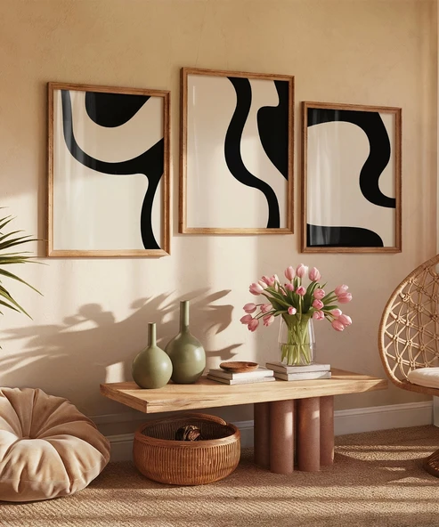 Çerçevesiz Poster Organik Akış Soyut 3'lü - Resim 4