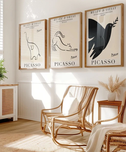 Çerçevesiz Poster Picasso Minimal Çizgi Sanatı 3'lü - 5