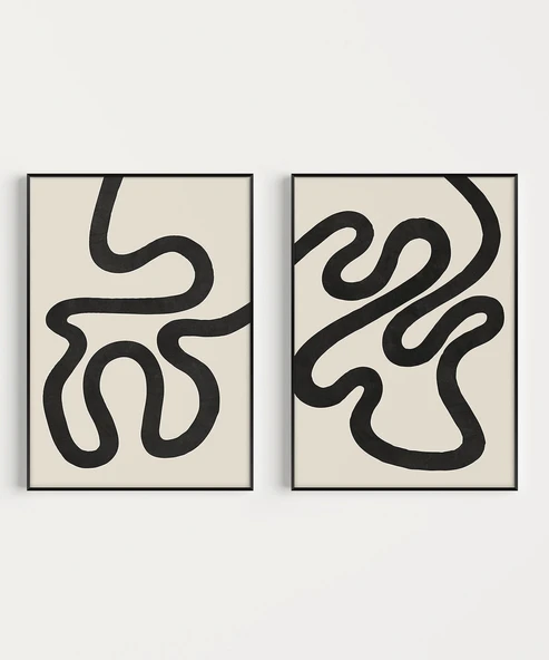 Çerçevesiz Poster Minimalist Dalgalı Hatlar 2'li - Resim 6