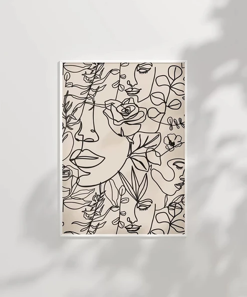 Çerçevesiz Poster Floral Line Art Yüz İllüstrasyonu ürün görseli