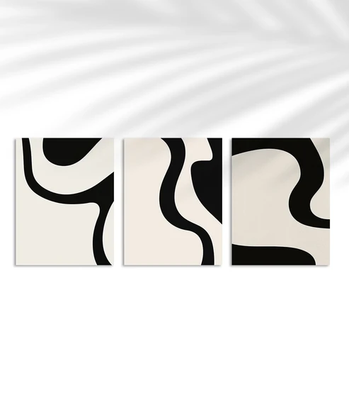 Çerçevesiz Poster Organik Akış Soyut 3'lü ürün görseli