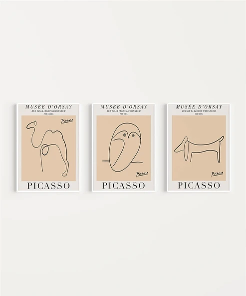 Çerçevesiz Poster Musée d'Orsay İlhamlı Picasso Hayvan Çizimleri 3'lü - Resim 2