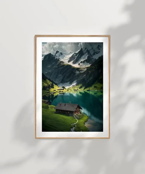 Çerçevesiz Poster Beyaz Zirveler ve Yeşil Vadi - Resim 7