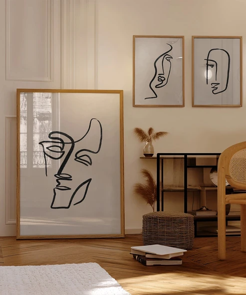 Çerçevesiz Poster Soyut Yüz Çizgileri 3'lü - Resim 4