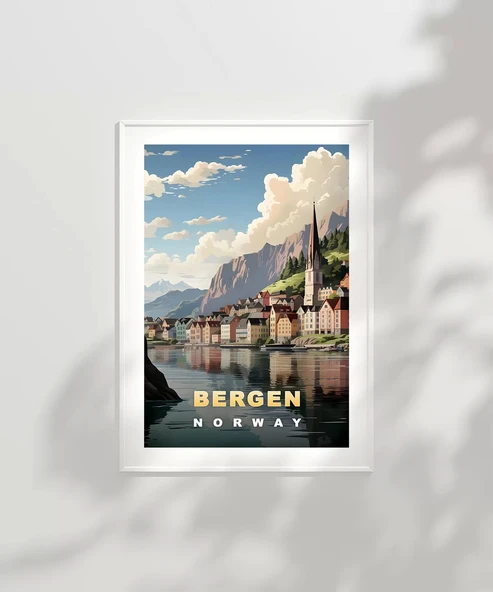 Çerçevesiz Poster Bergen’in Renkli Evleri - Resim 2