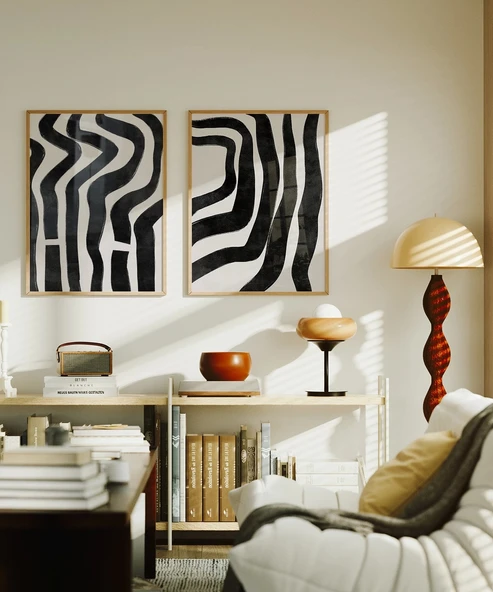 Çerçevesiz Poster Monokrom Zebra Çizgileri 2'li - Resim 6