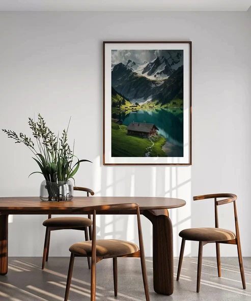 Çerçevesiz Poster Beyaz Zirveler ve Yeşil Vadi - Resim 3