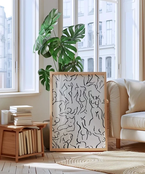 Çerçevesiz Poster Modern Sanat Stilinde Soyut Nü Desenli - Resim 5