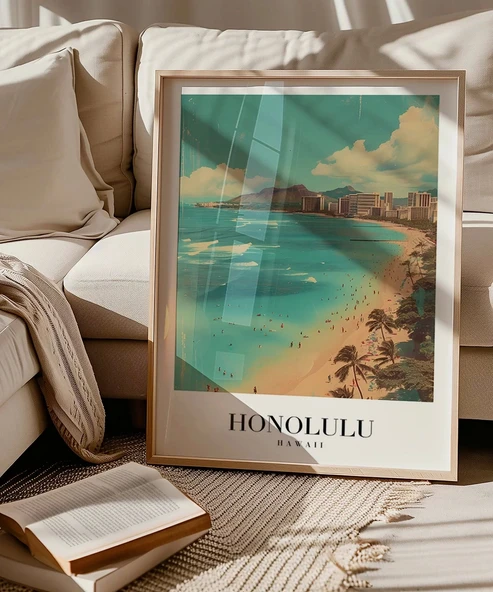 Çerçevesiz Poster Palmiye Rüzgarında Honolulu - Resim 5