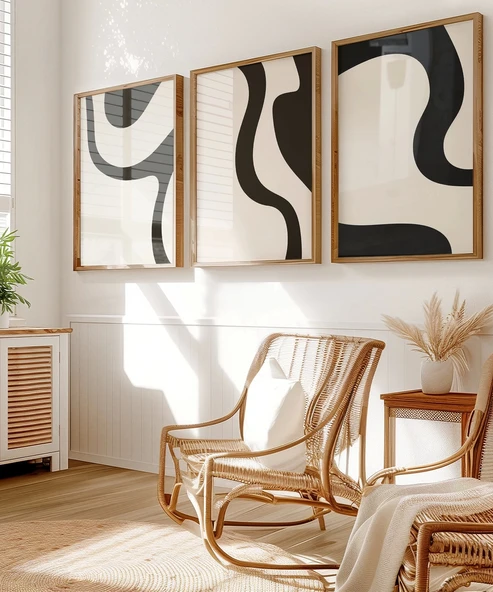 Çerçevesiz Poster Organik Akış Soyut 3'lü - Resim 5