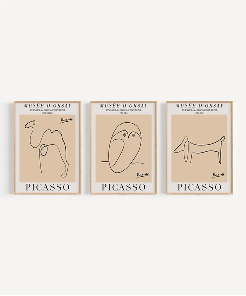 Çerçevesiz Poster Musée d'Orsay İlhamlı Picasso Hayvan Çizimleri 3'lü - Resim 5