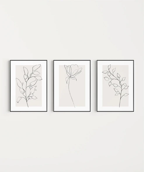 Çerçevesiz Poster eyaz Çerçeveli Minimal Çizgi Sanatı 3'lü - Resim 7