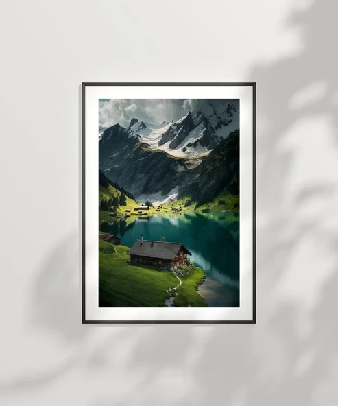 Çerçevesiz Poster Beyaz Zirveler ve Yeşil Vadi - Resim 6