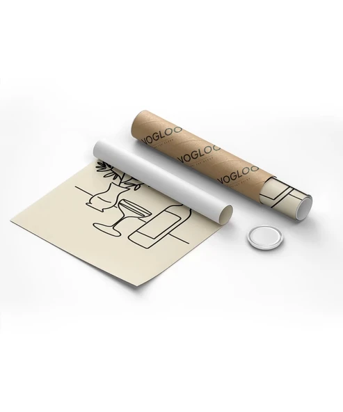 Çerçevesiz Poster Şarap Şişesi ve Çiçek Vazosu Line Art - Resim 3