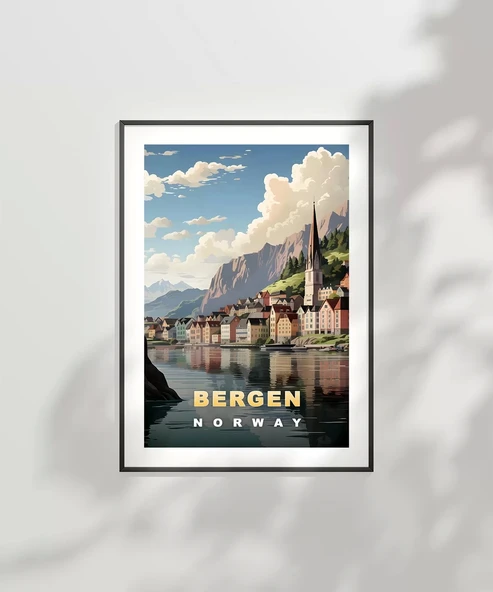 Çerçevesiz Poster Bergen’in Renkli Evleri - Resim 7