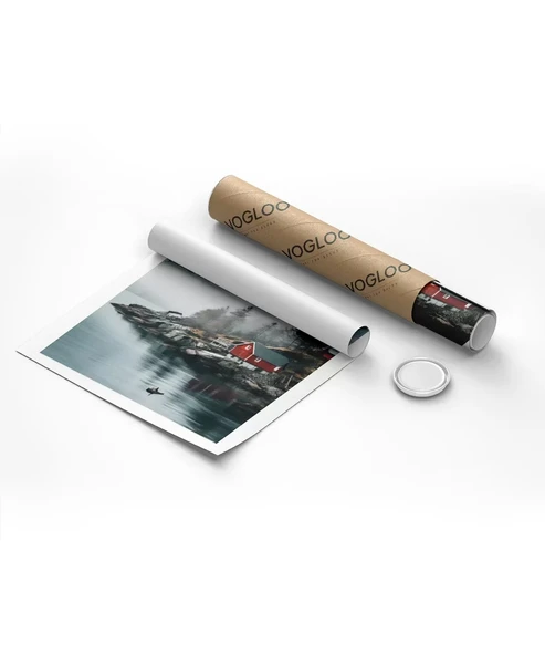 Çerçevesiz Poster Kırmızı Ev ve Sisli Dağlar - Resim 8