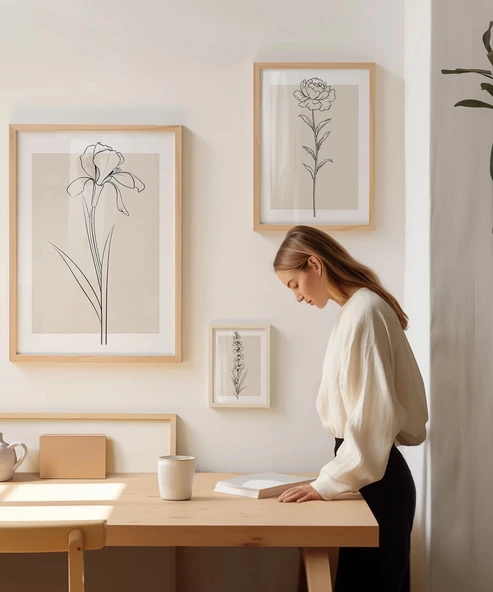 Çerçevesiz Poster Sade Çiçek Sanatı 3'lü - Resim 3